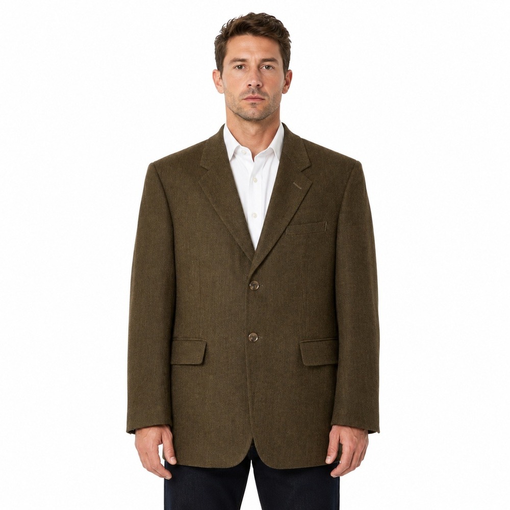 Jos. A. Bank Blazer Mens 42R Olive Brown 100% Wool Herringbone Sport Coat